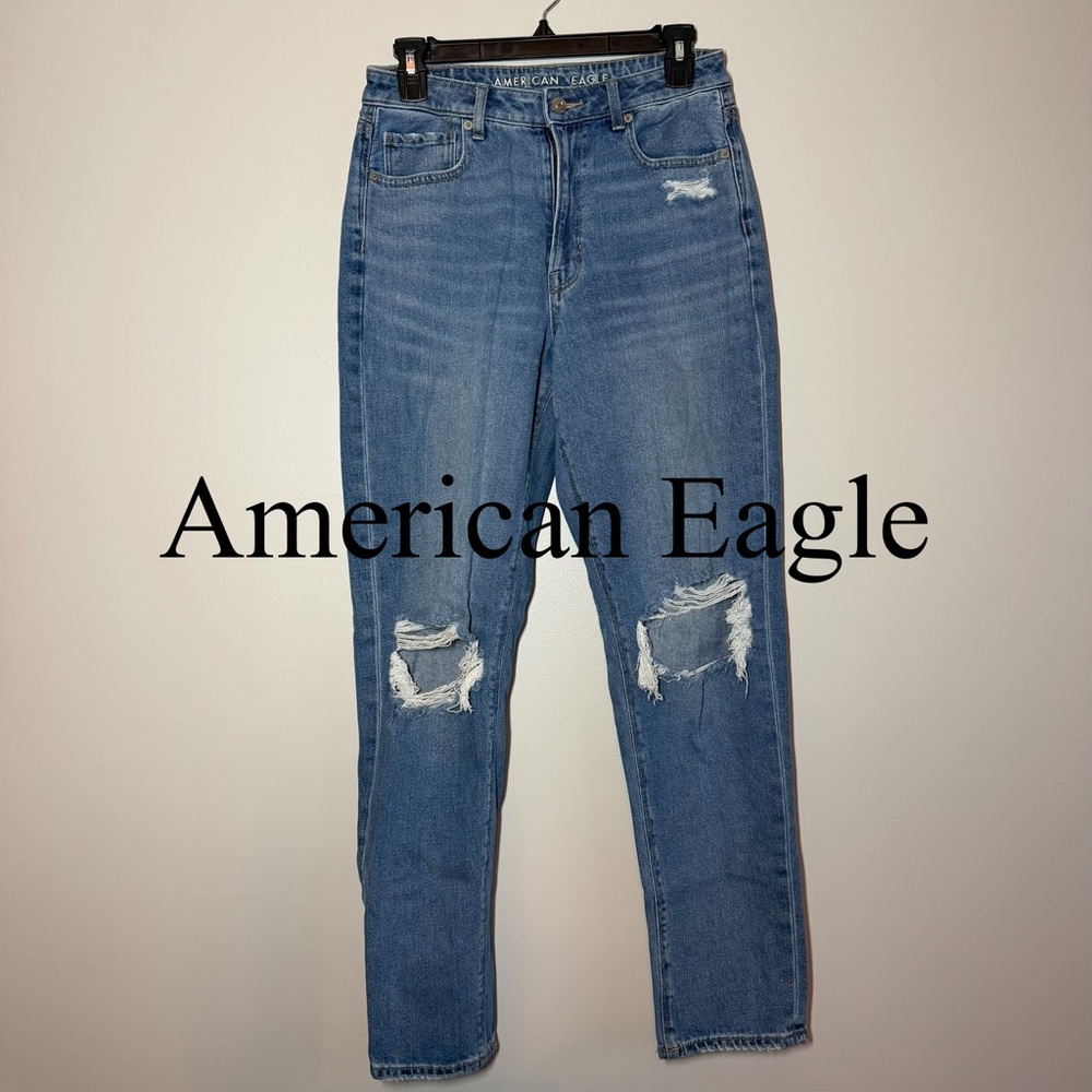 American Eagle Outfitters Blue Distressed mom Jeans - Picture 2 of 7